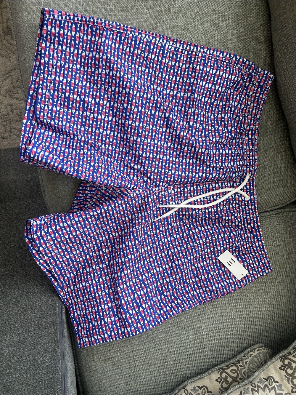 GAP Men's Swim Shorts in Blue & Pink Geometric Fish Print